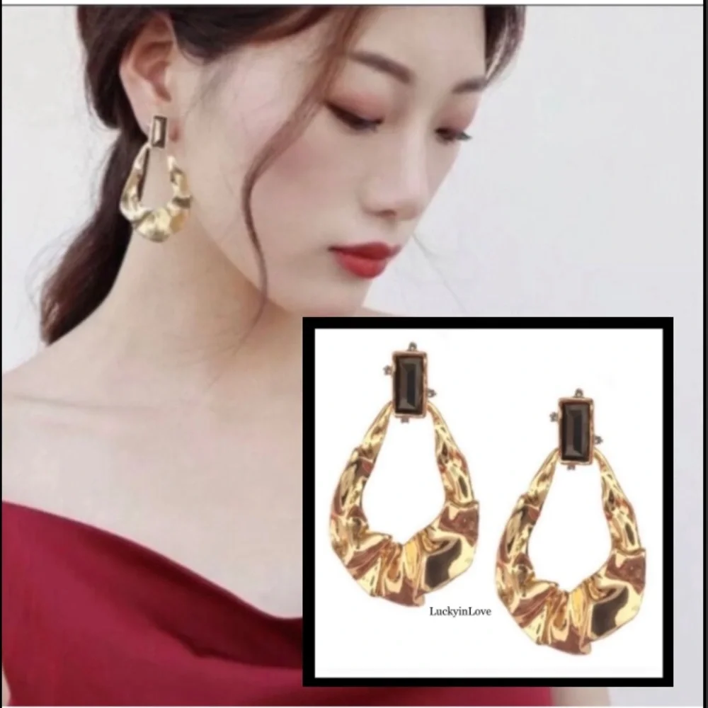 ALEXIS BITTAR • NEW Gold Liquid Molten High Shine Sculpted Hoop Drop Earrings